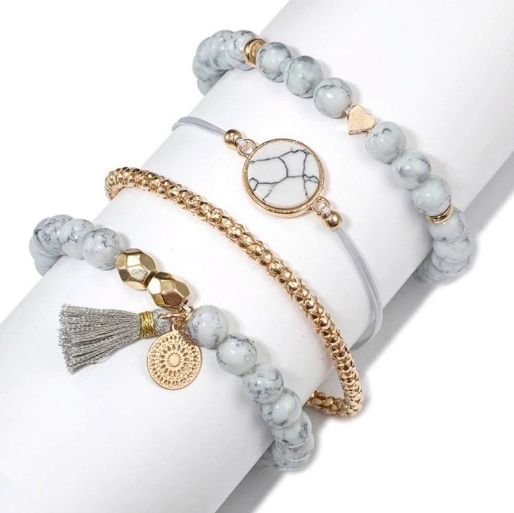 4 Piece Marble/Gold Bracelet Set - Picture 2 of 4